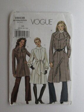 VOGUE Sewing Pattern V8438 Coat & Sash UNCUT FF Sz 6-8-10-12 Multiple Lengths